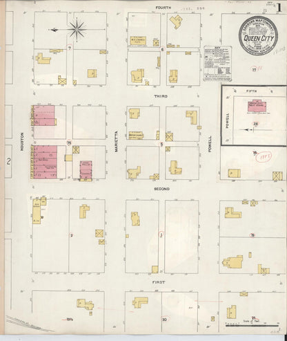 Sanborn Fire Insurance Map from Queen City, Cass County, Texas (1923), Sheet #0001 - Historic Sanborn Fire Insurance Map Print, vintage old map wall art, antique decor, genealogy gift, Texas Texas map