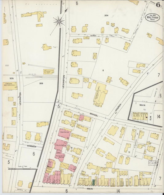 Sanborn Fire Insurance Map from Waltham, Middlesex County, Massachusetts (1903), Sheet #0006 - Historic Sanborn Fire Insurance Map Print, vintage old map wall art, antique decor, genealogy gift, Massachusetts Massachusetts map