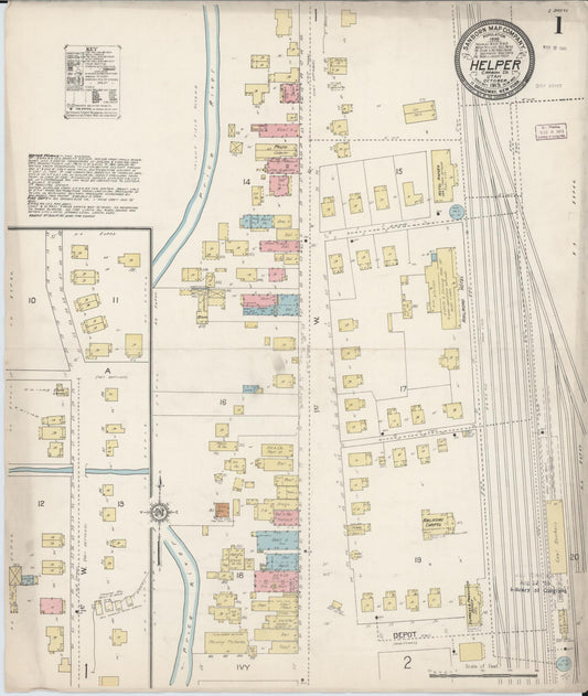 Sanborn Fire Insurance Map from Helper, Carbon County, Utah (1913), Sheet #0001 - Complete Map Set gallery image, historic Sanborn map, vintage wall art, Utah Utah