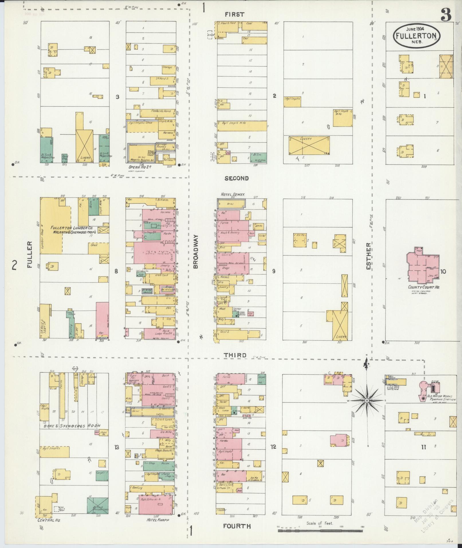 Sanborn Fire Insurance Map from Fullerton, Nance County, Nebraska (1904), Sheet #0003 - Historic Sanborn Fire Insurance Map Print, vintage old map wall art, antique decor, genealogy gift, Nebraska Nebraska map