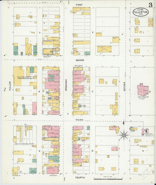 Sanborn Fire Insurance Map from Fullerton, Nance County, Nebraska (1904), Sheet #0003 - Historic Sanborn Fire Insurance Map Print, vintage old map wall art, antique decor, genealogy gift, Nebraska Nebraska map