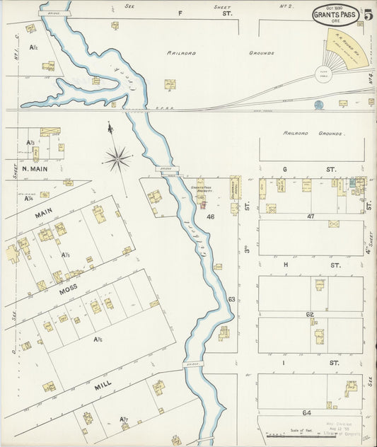 Sanborn Fire Insurance Map from Grants Pass, Josephine County, Oregon (1890), Sheet #0005 - Historic Sanborn Fire Insurance Map Print, vintage old map wall art, antique decor, genealogy gift, Oregon Oregon map