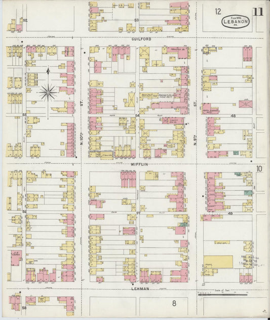 Sanborn Fire Insurance Map from Lebanon, Lebanon County, Pennsylvania (1896), Sheet #0011 - Historic Sanborn Fire Insurance Map Print, vintage old map wall art, antique decor, genealogy gift, Pennsylvania Pennsylvania map