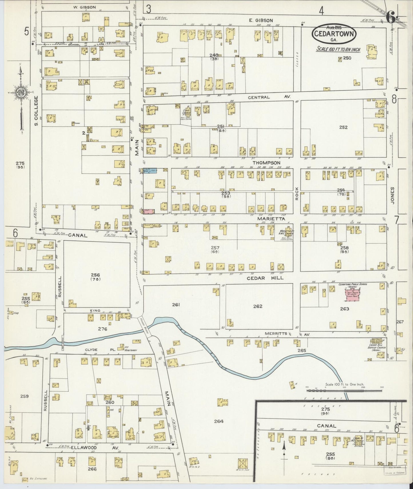 Sanborn Fire Insurance Map from Cedartown, Polk County, Georgia (1915), Sheet #0006 - Complete Map Set gallery image, historic Sanborn map, vintage wall art, Georgia Georgia