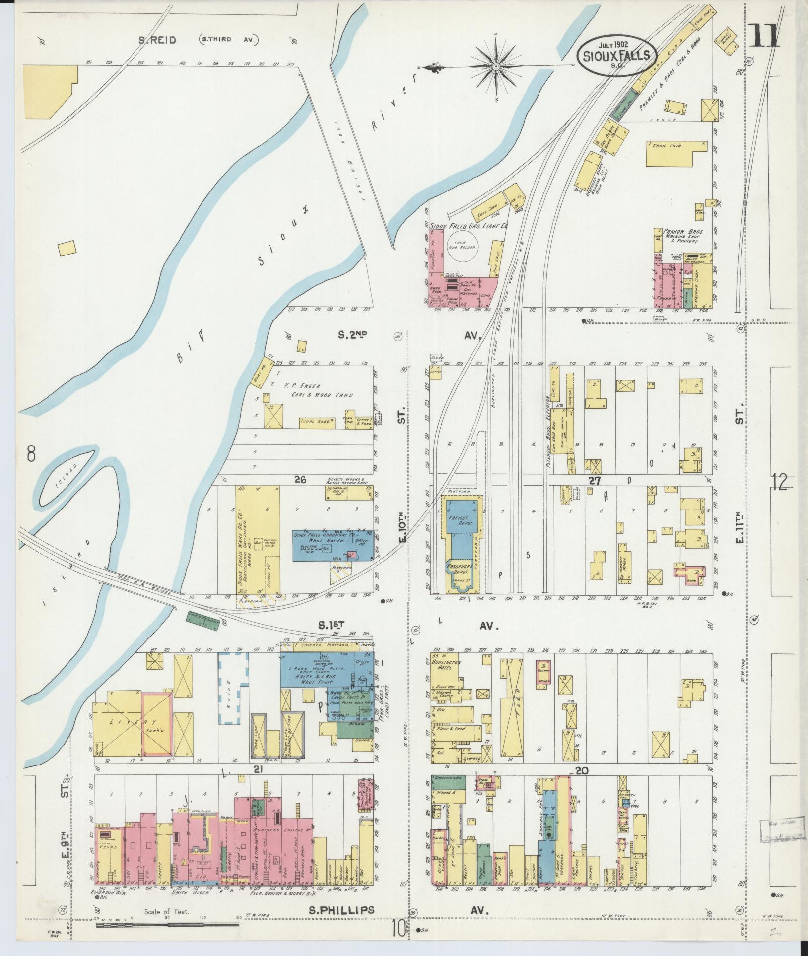 Sanborn Fire Insurance Map from Sioux Falls, Minnehaha County, South Dakota (1902), Sheet #0011 - Historic Sanborn Fire Insurance Map Print, vintage old map wall art, antique decor, genealogy gift, South Dakota South Dakota map