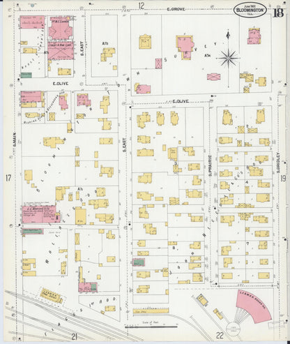 Sanborn Fire Insurance Map from Bloomington, McLean County, Illinois (1901), Sheet #0018 - Complete Map Set gallery image, historic Sanborn map, vintage wall art, Illinois Illinois