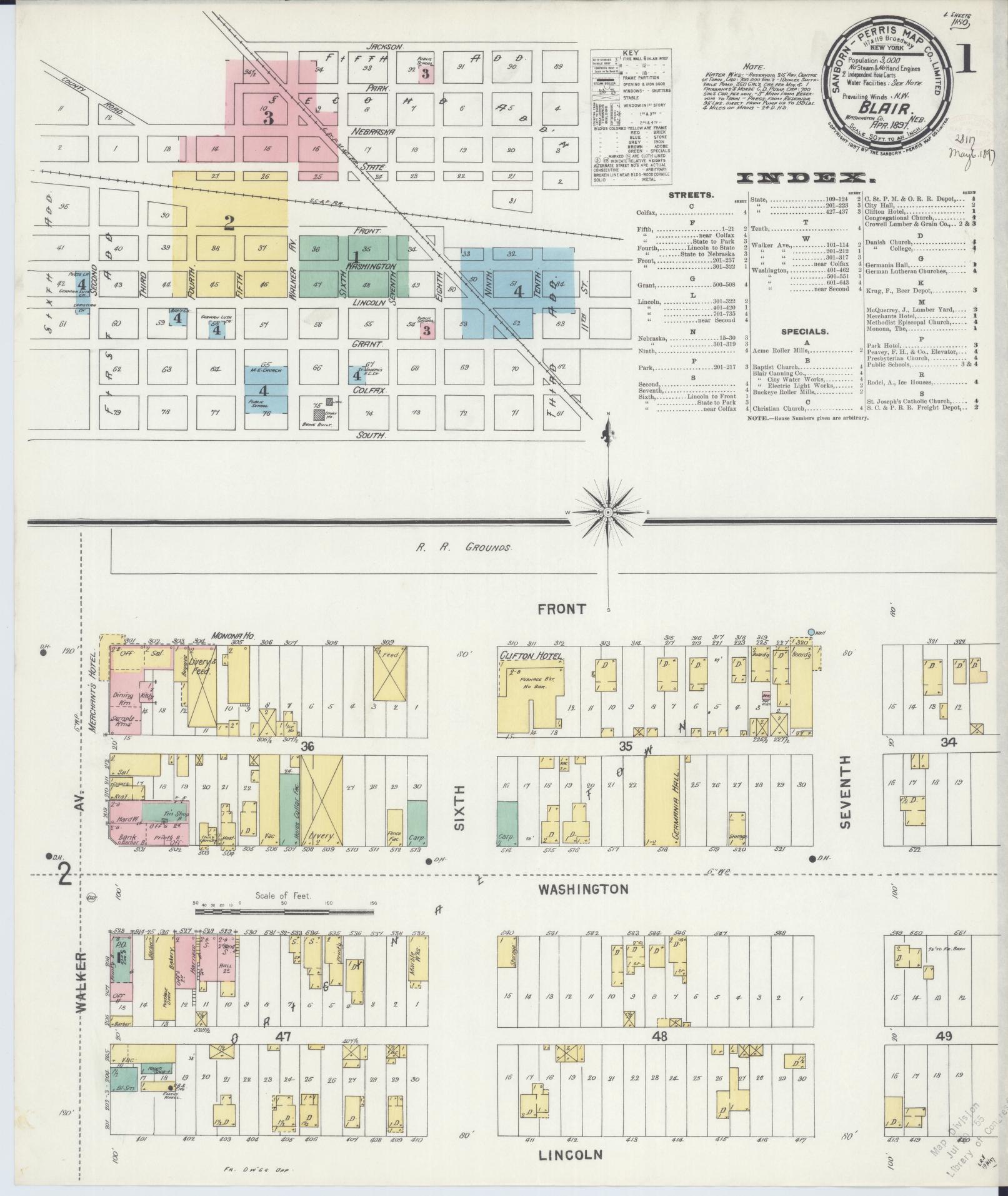 Sanborn Fire Insurance Map from Blair, Washington County, Nebraska (1897), Sheet #0001 - Complete Map Set gallery image, historic Sanborn map, vintage wall art, Nebraska Nebraska
