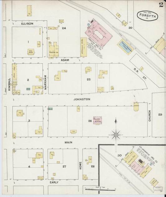 Sanborn Fire Insurance Map from Forsyth, Monroe County, Georgia (1890), Sheet #0002 - Historic Sanborn Fire Insurance Map Print, vintage old map wall art, antique decor, genealogy gift, Georgia Georgia map