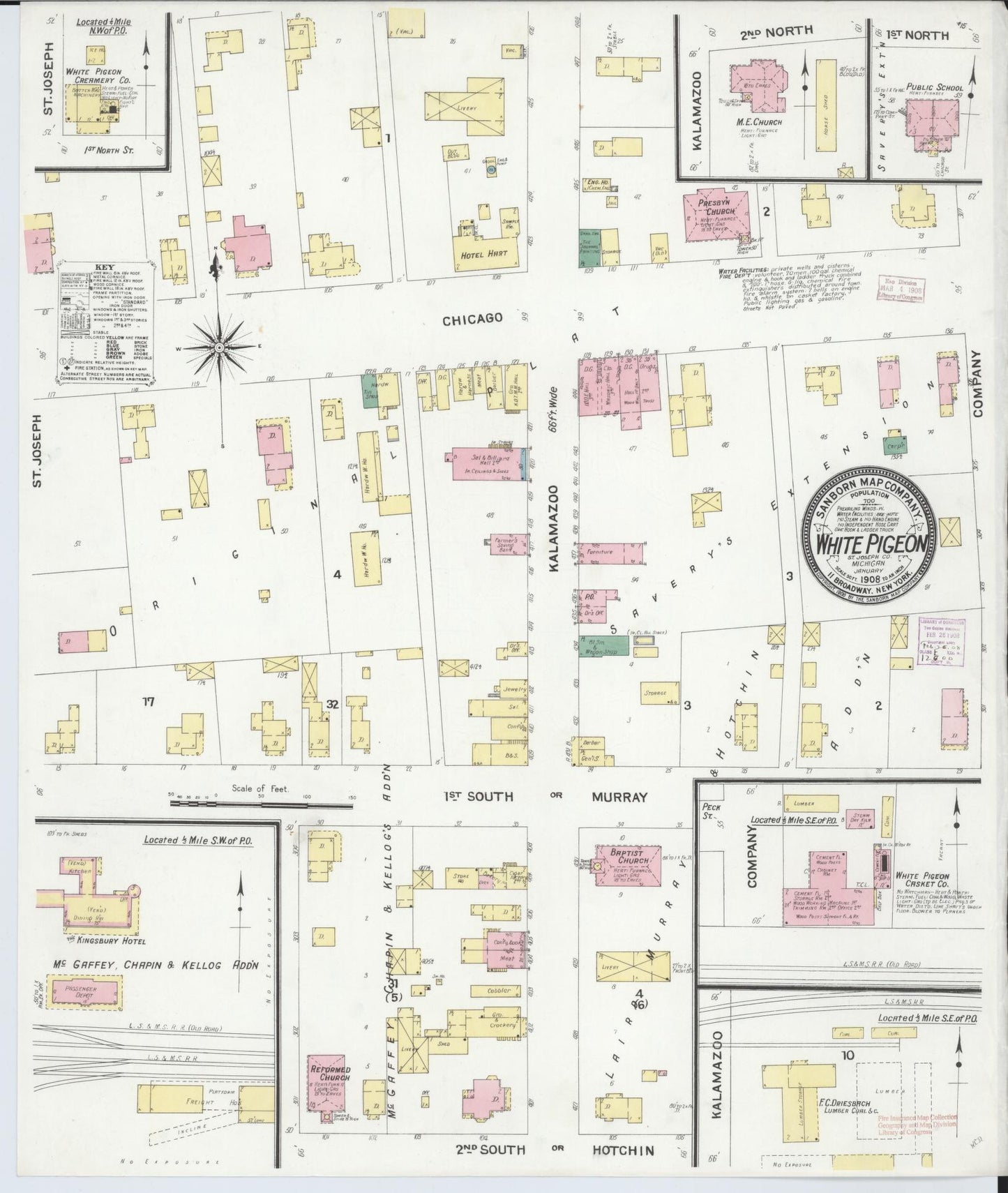 Sanborn Fire Insurance Map from White Pigeon, Saint Joseph County, Michigan (1908), Sheet #0001 - Historic Sanborn Fire Insurance Map Print, vintage old map wall art, antique decor, genealogy gift, Michigan Michigan map