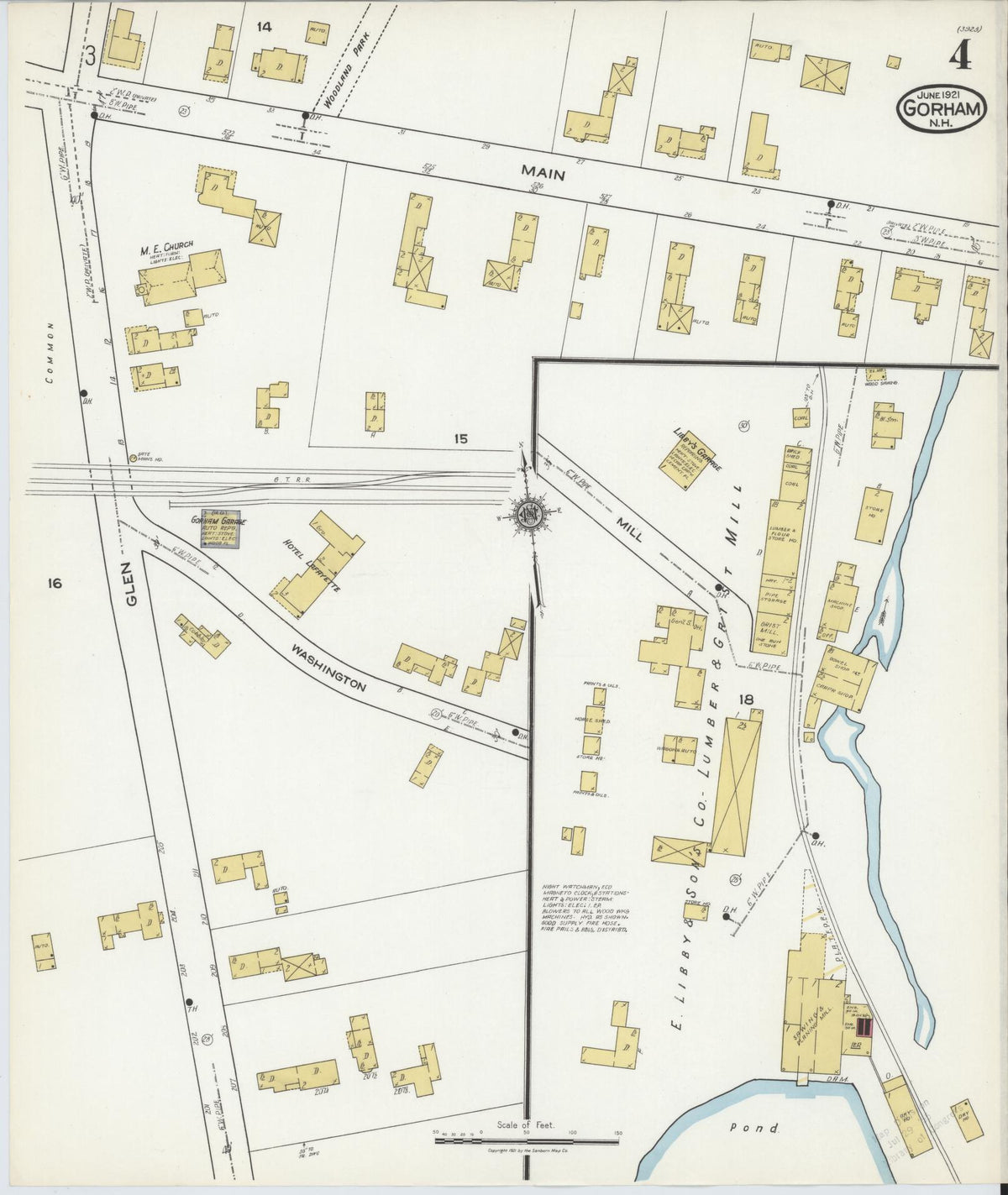 Sanborn Fire Insurance Map from Gorham, Coos County, New Hampshire (1921), Sheet #0004 - Complete Map Set gallery image, historic Sanborn map, vintage wall art, New Hampshire New Hampshire