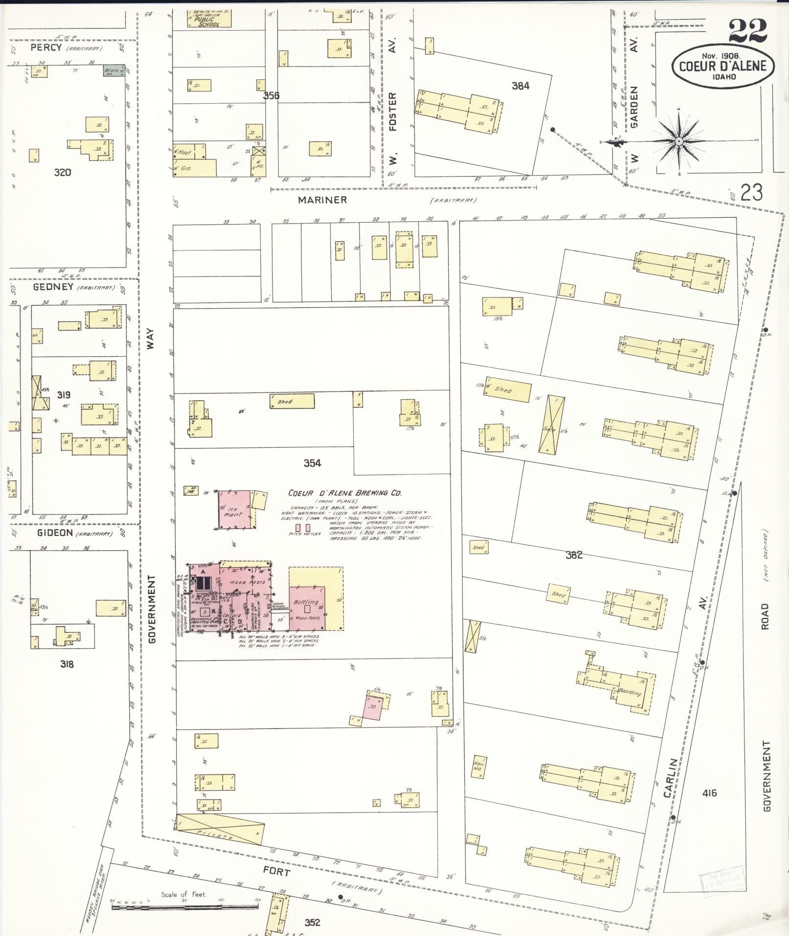Sanborn Fire Insurance Map from Coeur D'alene, Kootenai County, Idaho (1908), Sheet #0022 - Historic Sanborn Fire Insurance Map Print, vintage old map wall art, antique decor, genealogy gift, Idaho Idaho map