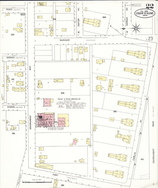Sanborn Fire Insurance Map from Coeur D'alene, Kootenai County, Idaho (1908), Sheet #0022 - Historic Sanborn Fire Insurance Map Print, vintage old map wall art, antique decor, genealogy gift, Idaho Idaho map