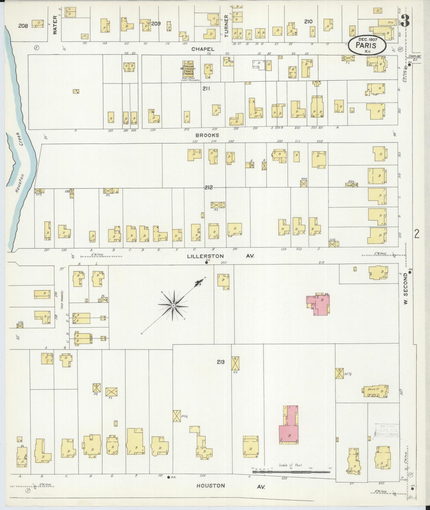 Sanborn Fire Insurance Map from Paris, Bourbon County, Kentucky (1907), Sheet #0003 - Complete Map Set gallery image, historic Sanborn map, vintage wall art, Kentucky Kentucky