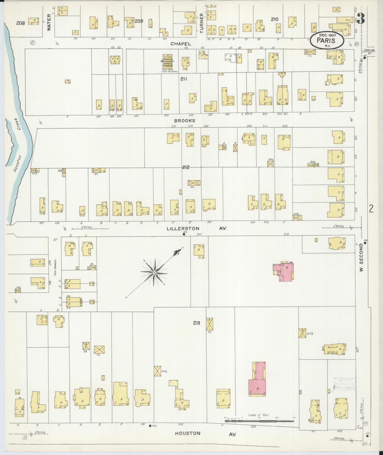 Sanborn Fire Insurance Map from Paris, Bourbon County, Kentucky (1907), Sheet #0003 - Complete Map Set gallery image, historic Sanborn map, vintage wall art, Kentucky Kentucky