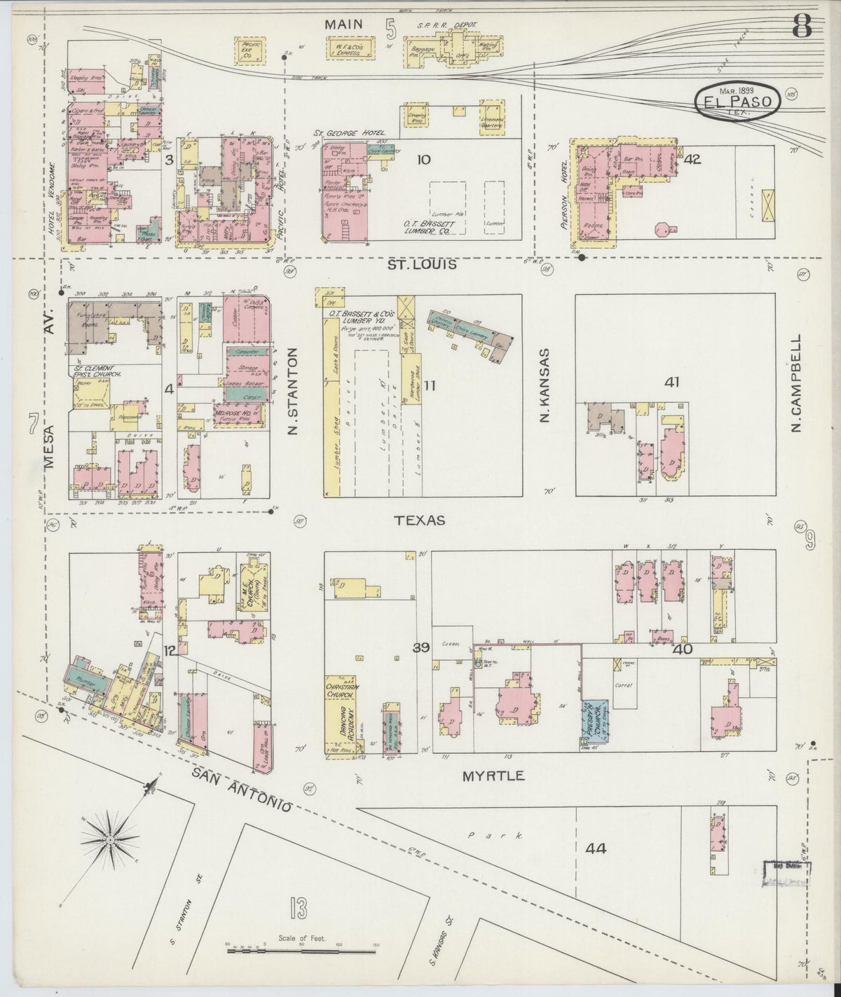 Sanborn Fire Insurance Map from El Paso, El Paso County, Texas (1893), Sheet #0008 - Complete Map Set gallery image, historic Sanborn map, vintage wall art, Texas Texas
