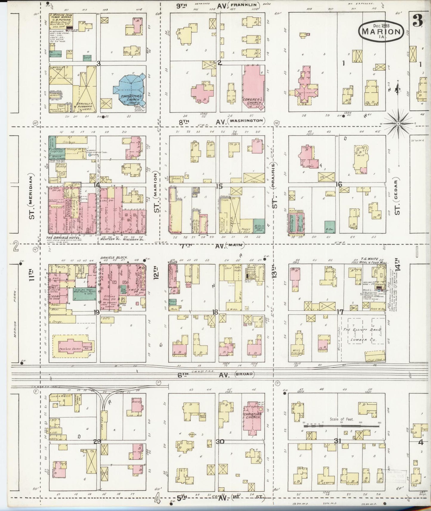 Sanborn Fire Insurance Map from Marion, Linn County, Iowa (1893), Sheet #0003 - Historic Sanborn Fire Insurance Map Print