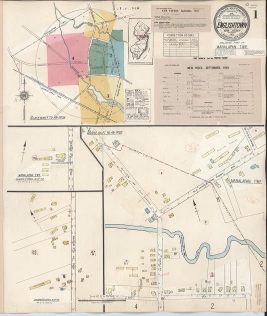 Sanborn Fire Insurance Map from Englishtown, Monmouth County, New Jersey (1945), Sheet #0001 - Historic Sanborn Fire Insurance Map Print, vintage old map wall art, antique decor, genealogy gift, New Jersey New Jersey map