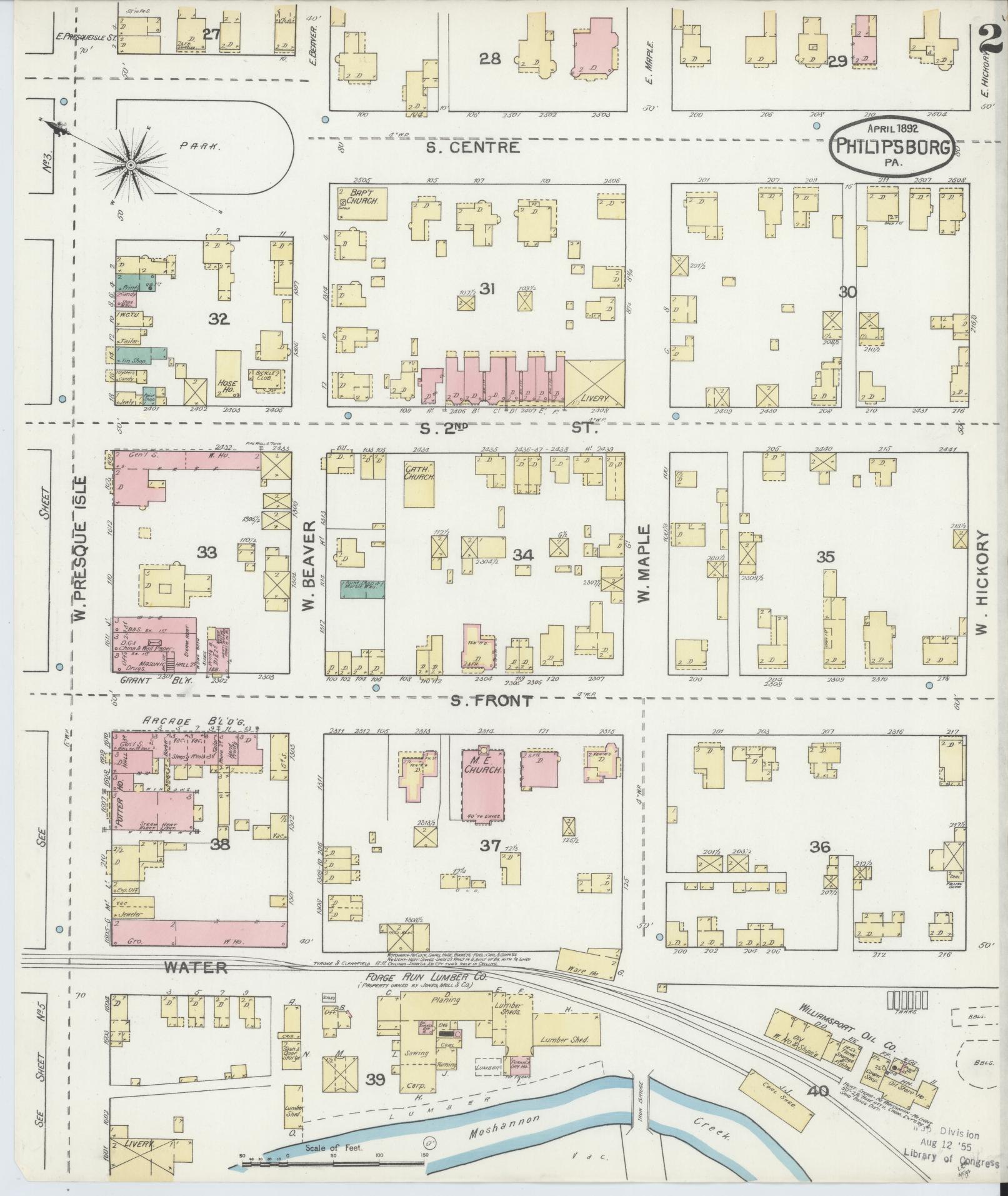 Sanborn Fire Insurance Map from Philipsburg, Centre County, Pennsylvania (1892), Sheet #0002 - Complete Map Set gallery image, historic Sanborn map, vintage wall art, Pennsylvania Pennsylvania