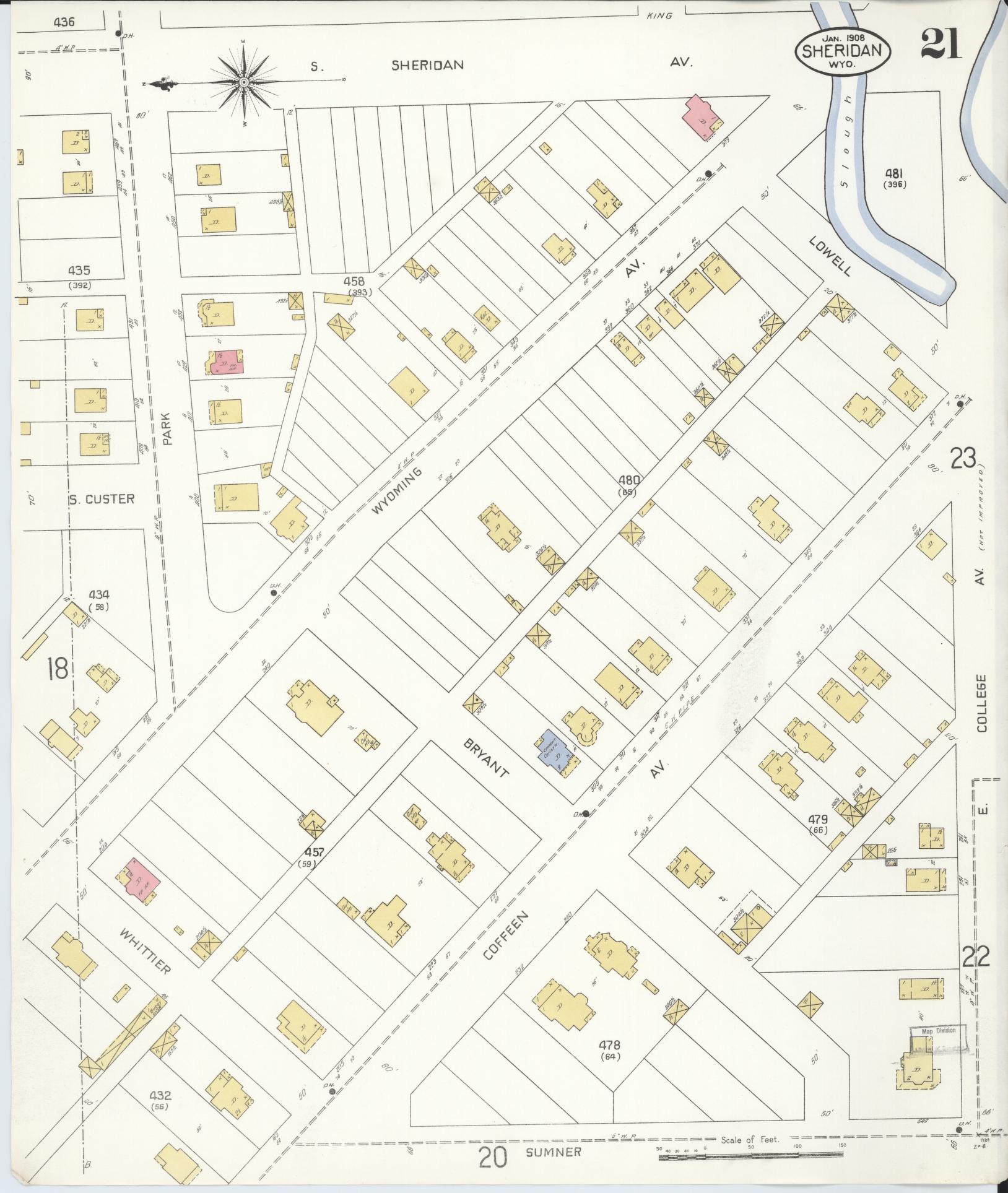 Sanborn Fire Insurance Map from Sheridan, Sheridan County, Wyoming (1908), Sheet #0021 - Complete Map Set gallery image, historic Sanborn map, vintage wall art, Wyoming Wyoming