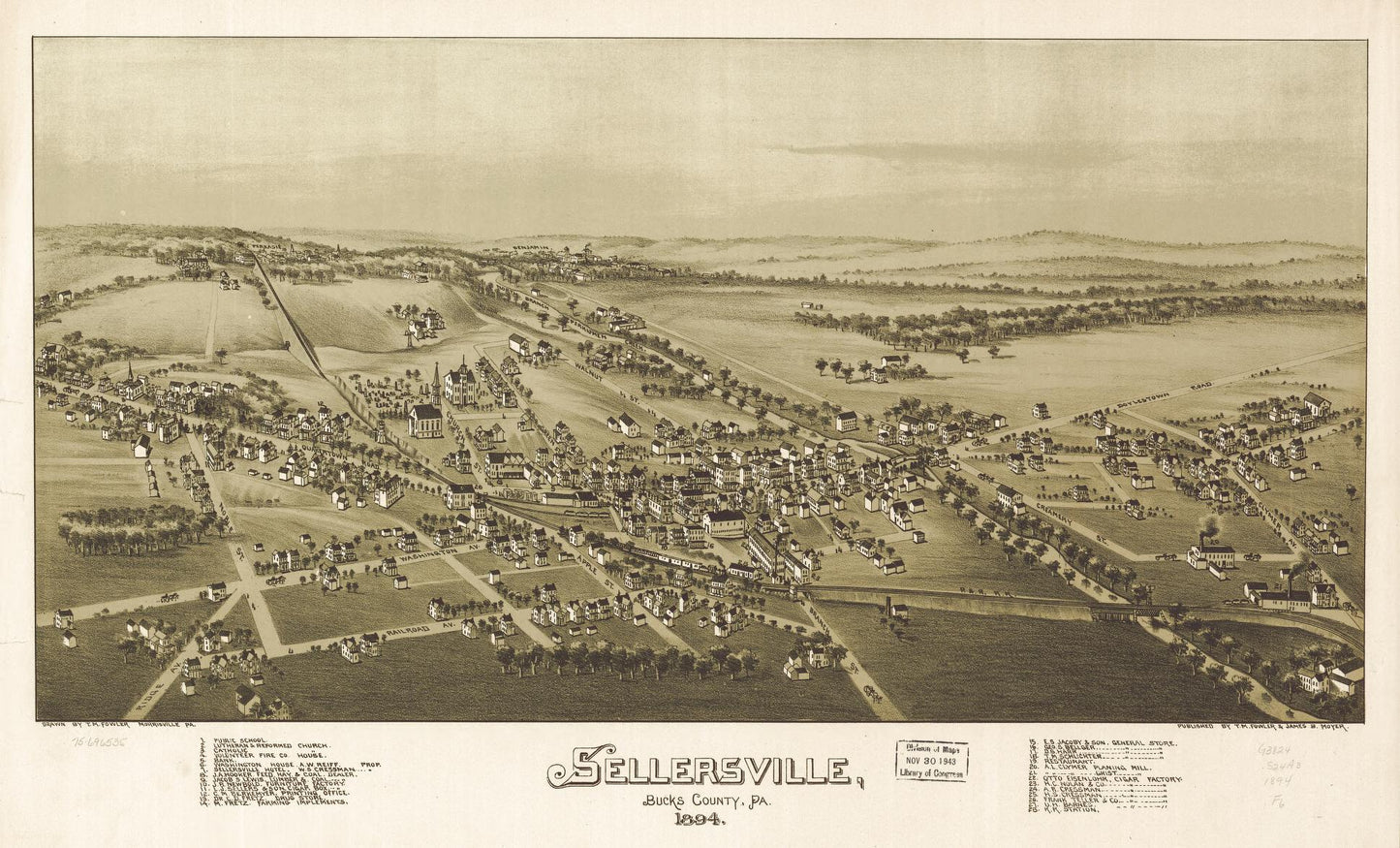 Sellersville, Bucks County, Pa. 1894. (1894) – Historic Bird’s-Eye View Panorama Print