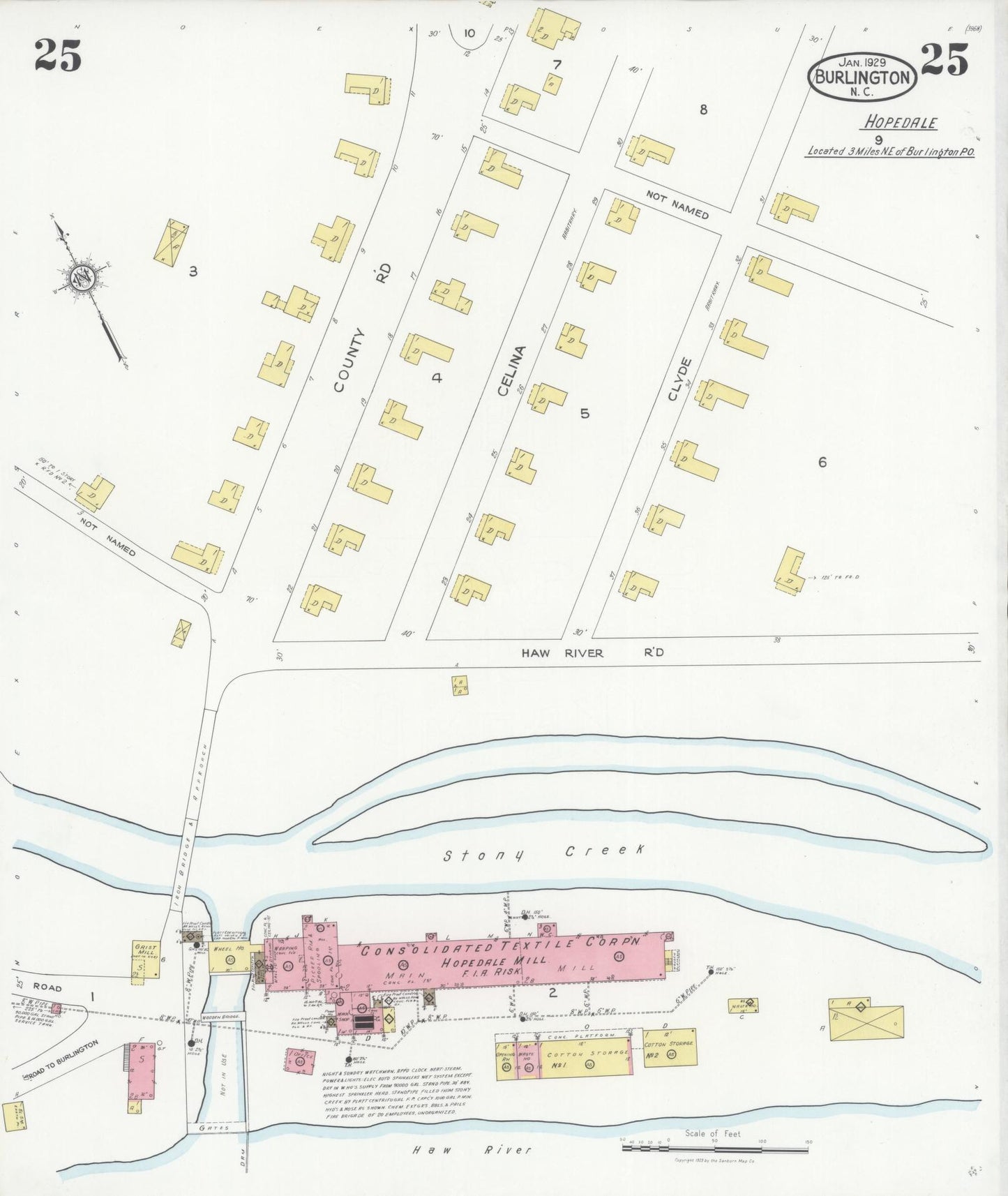 Sanborn Fire Insurance Map from Burlington, Alamance County, North Carolina (1929), Sheet #0025 - Complete Map Set gallery image, historic Sanborn map, vintage wall art, North Carolina North Carolina