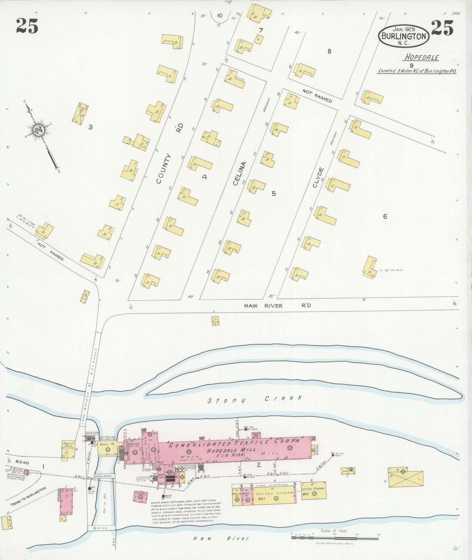 Sanborn Fire Insurance Map from Burlington, Alamance County, North Carolina (1929), Sheet #0025 - Complete Map Set gallery image, historic Sanborn map, vintage wall art, North Carolina North Carolina