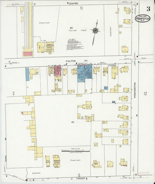 Sanborn Fire Insurance Map from Hempstead, Nassau County, New York (1919), Sheet #0003 - Historic Sanborn Fire Insurance Map Print, vintage old map wall art, antique decor, genealogy gift, New York New York map