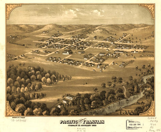 Pacific, formerly Franklin, Franklin Co., Missouri 1869. (1869) – Historic Bird’s-Eye View Panorama Print
