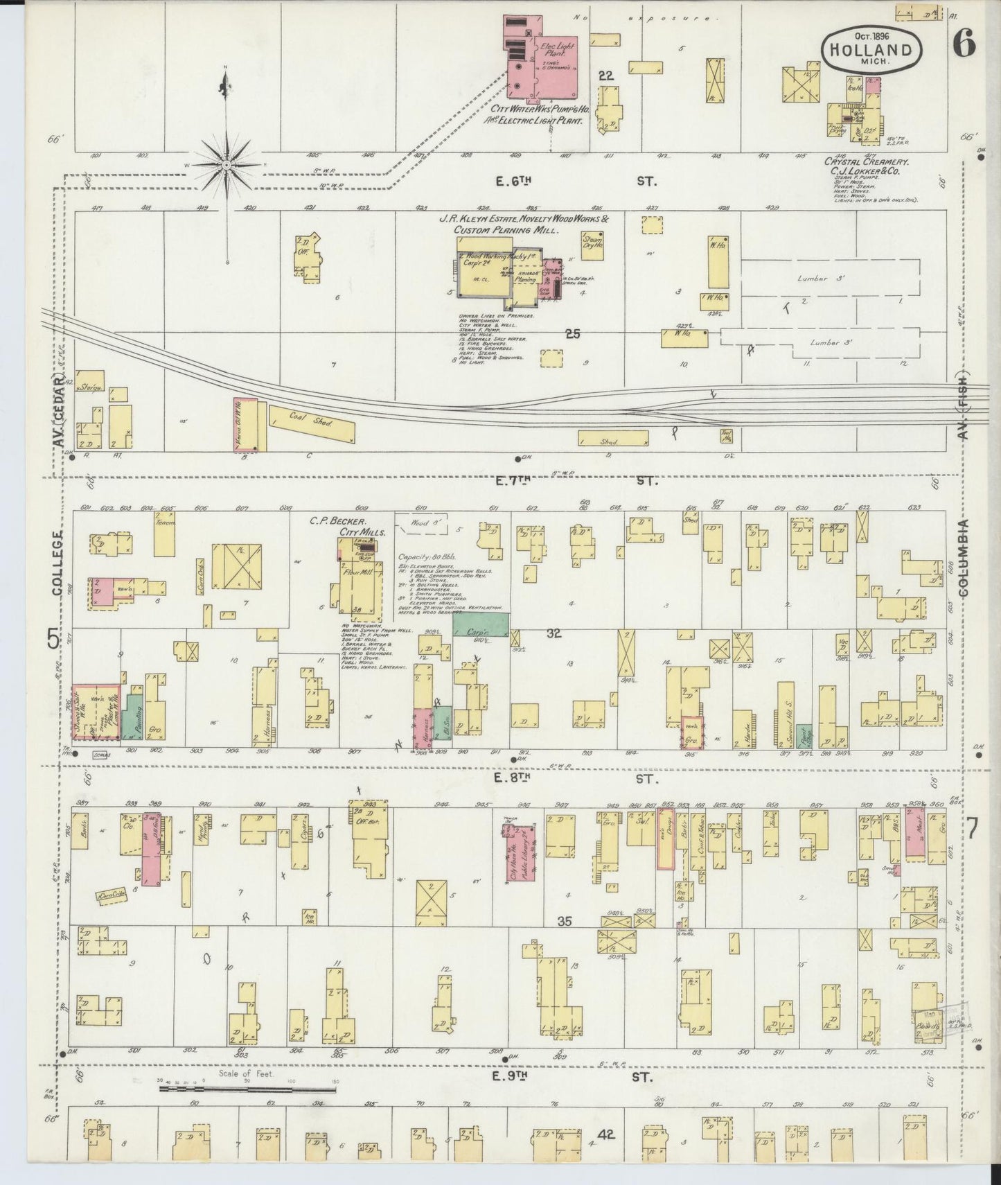 Sanborn Fire Insurance Map from Holland, Ottawa County, Michigan (1896), Sheet #0006 - Historic Sanborn Fire Insurance Map Print, vintage old map wall art, antique decor, genealogy gift, Michigan Michigan map