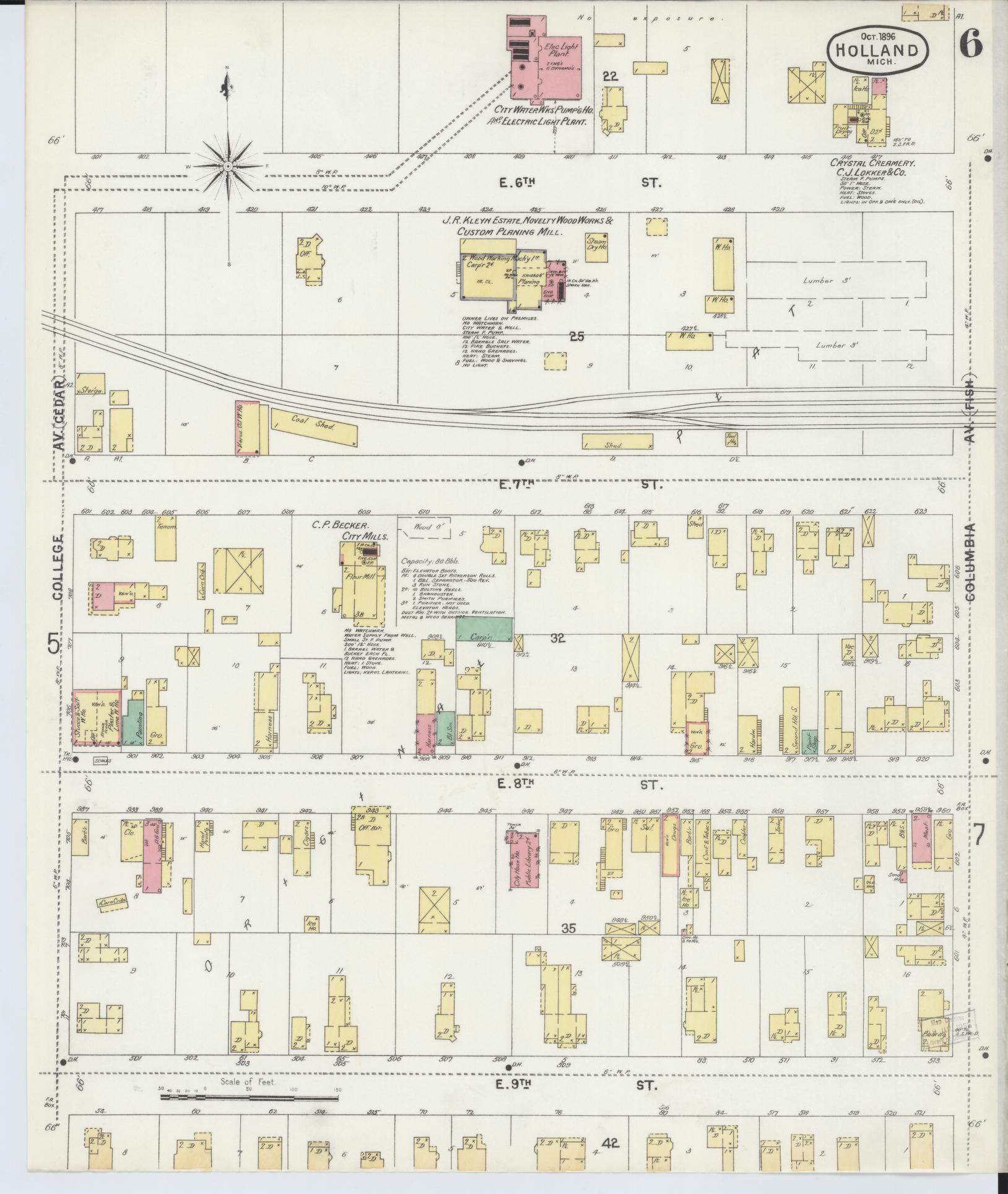 Sanborn Fire Insurance Map from Holland, Ottawa County, Michigan (1896), Sheet #0006 - Historic Sanborn Fire Insurance Map Print, vintage old map wall art, antique decor, genealogy gift, Michigan Michigan map