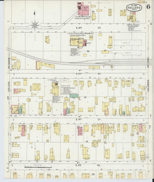 Sanborn Fire Insurance Map from Holland, Ottawa County, Michigan (1896), Sheet #0006 - Historic Sanborn Fire Insurance Map Print, vintage old map wall art, antique decor, genealogy gift, Michigan Michigan map
