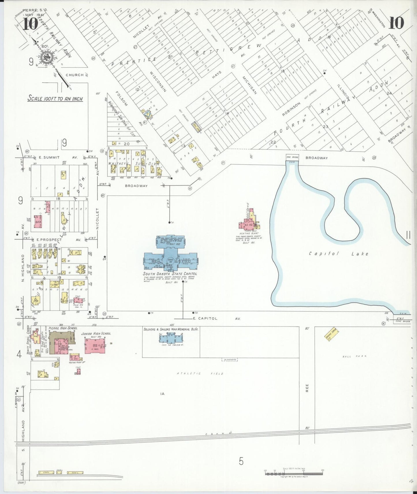 Sanborn Fire Insurance Map from Pierre, Hughes County, South Dakota (1941), Sheet #0010 - Complete Map Set gallery image, historic Sanborn map, vintage wall art, South Dakota South Dakota