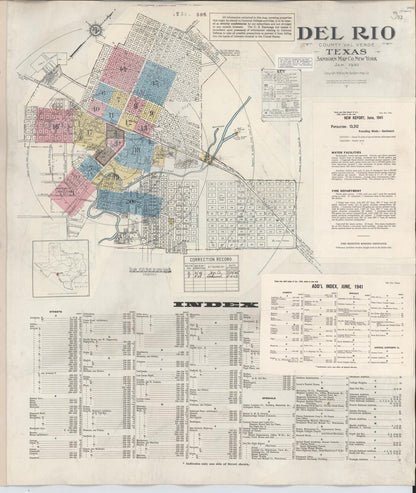 Sanborn Fire Insurance Map from Del Rio, Val Verde County, Texas (1948), Sheet #0001 - Historic Sanborn Fire Insurance Map Print, vintage old map wall art, antique decor, genealogy gift, Texas Texas map