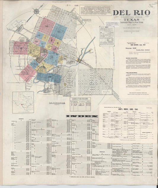 Sanborn Fire Insurance Map from Del Rio, Val Verde County, Texas (1948), Sheet #0001 - Historic Sanborn Fire Insurance Map Print, vintage old map wall art, antique decor, genealogy gift, Texas Texas map