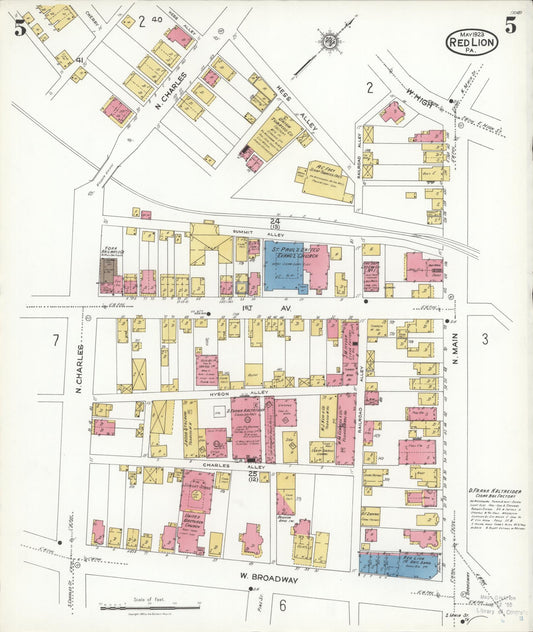 Sanborn Fire Insurance Map from Red Lion, York County, Pennsylvania (1923), Sheet #0005 - Historic Sanborn Fire Insurance Map Print, vintage old map wall art, antique decor, genealogy gift, Pennsylvania Pennsylvania map