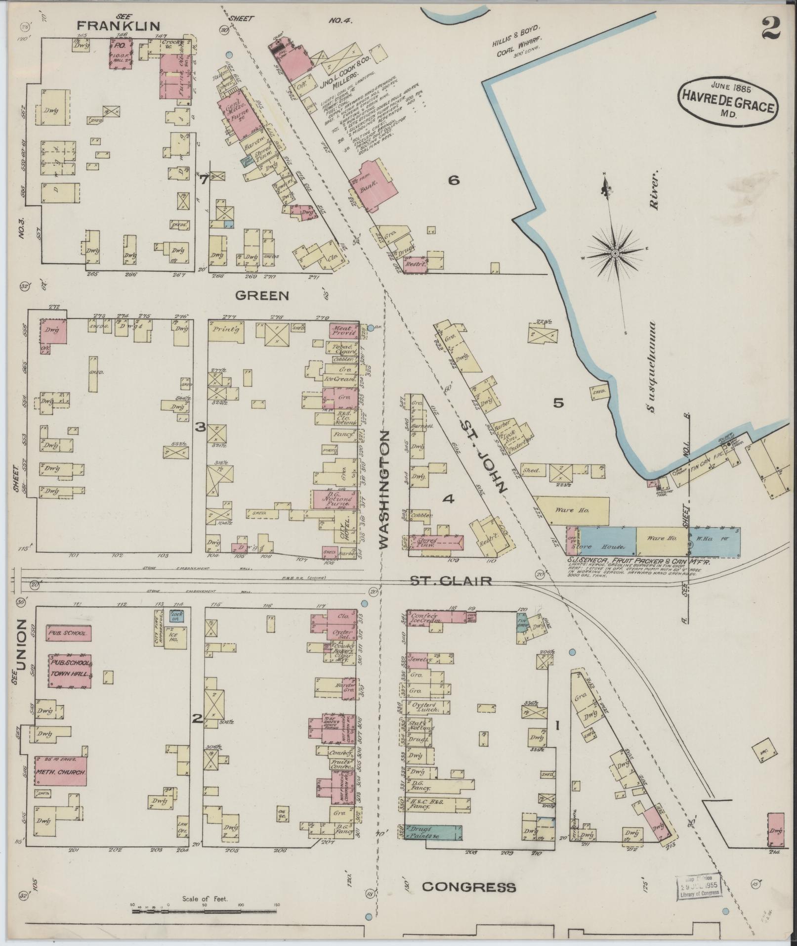 Sanborn Fire Insurance Map from Havre De Grace, Harford County, Maryland (1885), Sheet #0002 - Historic Sanborn Fire Insurance Map Print, vintage old map wall art