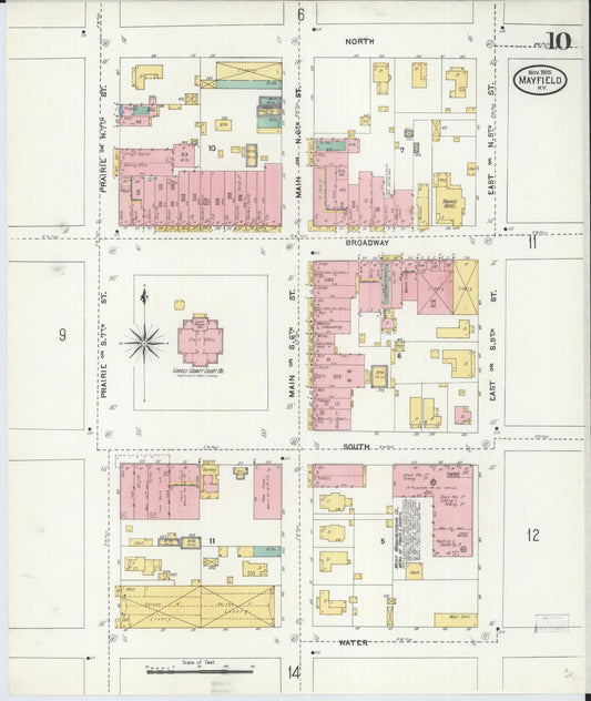 Sanborn Fire Insurance Map from Mayfield, Graves County, Kentucky (1905), Sheet #0010 - Historic Sanborn Fire Insurance Map Print, vintage old map wall art, antique decor, genealogy gift, Kentucky Kentucky map