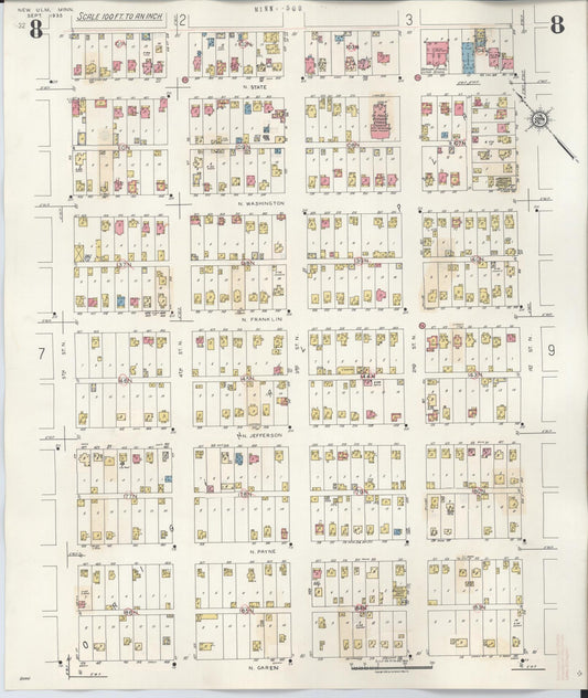 Sanborn Fire Insurance Map from New Ulm, Brown County, Minnesota (1946), Sheet #0008 - Historic Sanborn Fire Insurance Map Print, vintage old map wall art, antique decor, genealogy gift, Minnesota Minnesota map
