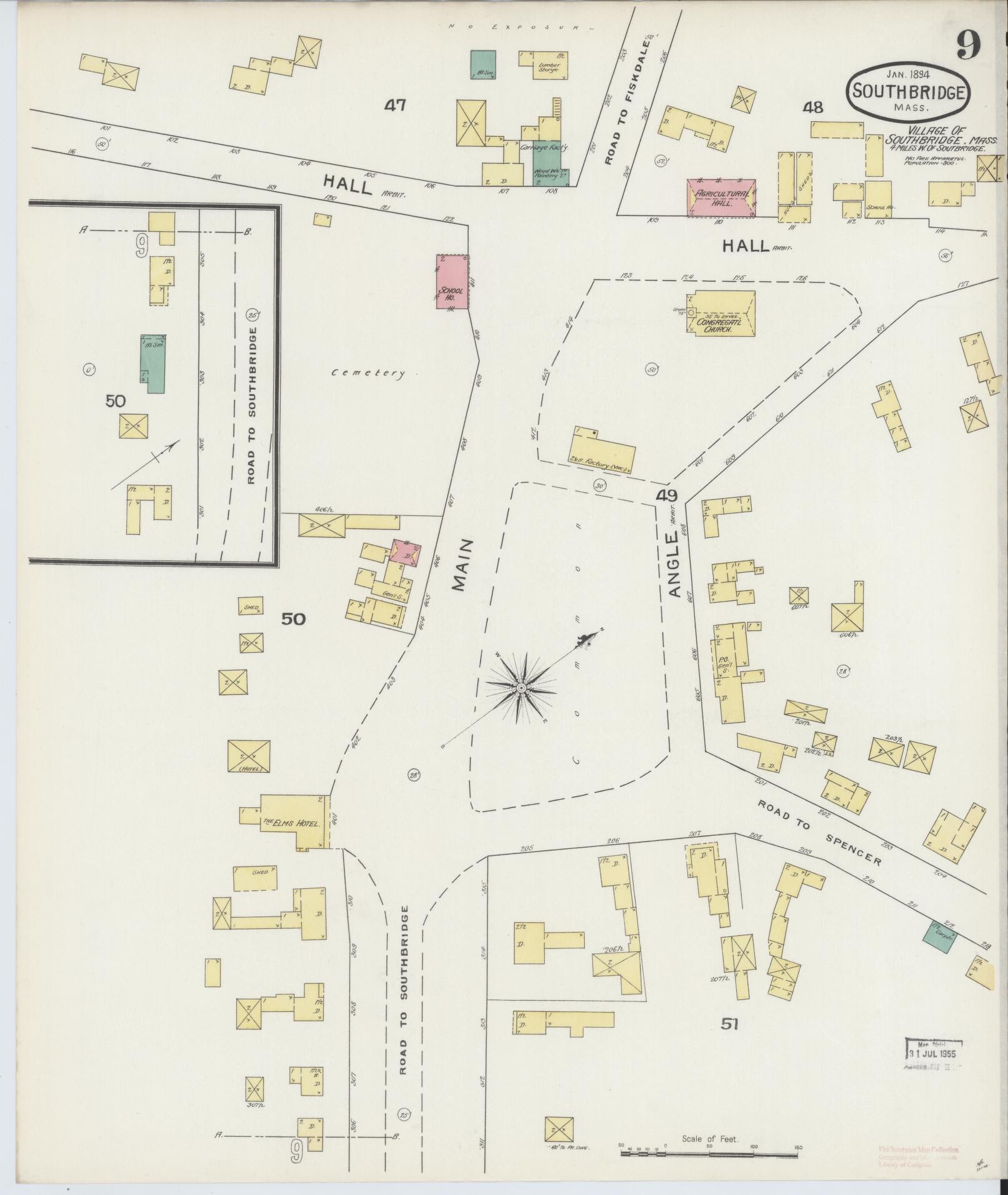 Sanborn Fire Insurance Map from Southbridge, Worcester County, Massachusetts (1894), Sheet #0009 - Historic Sanborn Fire Insurance Map Print, vintage old map wall art, antique decor, genealogy gift, Massachusetts Massachusetts map
