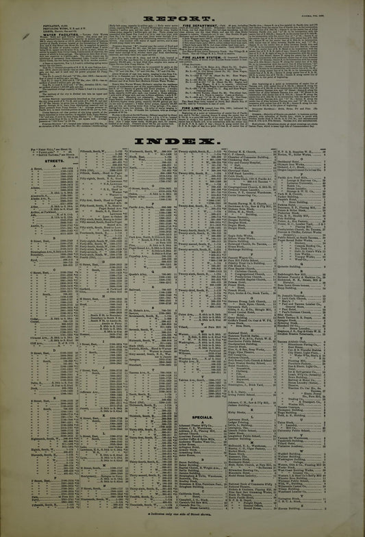 Sanborn Fire Insurance Map from Tacoma, Pierce County, Washington (1896), Sheet #0001 - Historic Sanborn Fire Insurance Map Print, vintage old map wall art, antique decor, genealogy gift, Washington Washington map