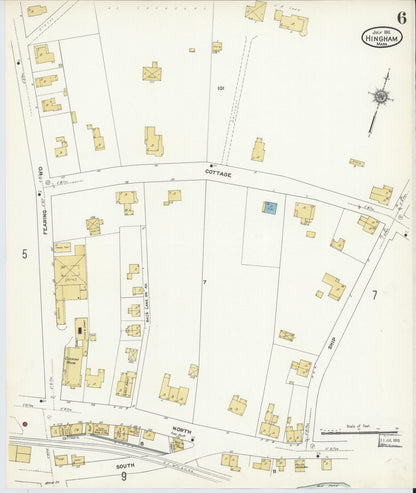 Sanborn Fire Insurance Map from Hingham, Plymouth County, Massachusetts (1911), Sheet #0006 - Historic Sanborn Fire Insurance Map Print, vintage old map wall art, antique decor, genealogy gift, Massachusetts Massachusetts map