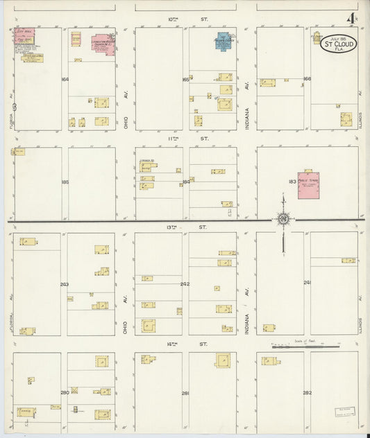Sanborn Fire Insurance Map from Saint Cloud, Osceola County, Florida (1915), Sheet #0004 - Historic Sanborn Fire Insurance Map Print, vintage old map wall art, antique decor, genealogy gift, Florida Florida map