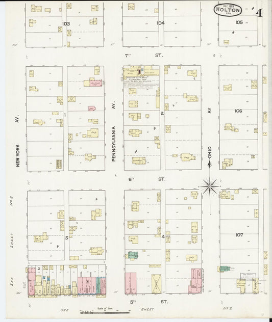 Sanborn Fire Insurance Map from Holton, Jackson County, Kansas (1889), Sheet #0004 - Historic Sanborn Fire Insurance Map Print, vintage old map wall art, antique decor, genealogy gift, Kansas Kansas map