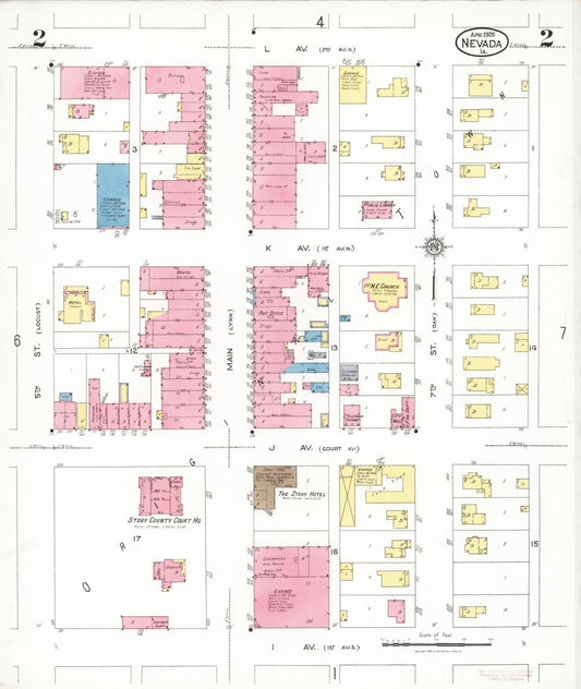 Sanborn Fire Insurance Map from Nevada, Story County, Iowa (1926), Sheet #0002 - Historic Sanborn Fire Insurance Map Print, vintage old map wall art
