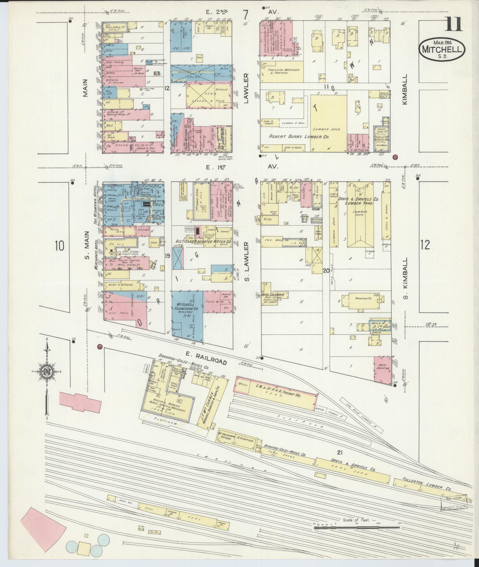 Sanborn Fire Insurance Map from Mitchell, Davison County, South Dakota (1914), Sheet #0011 - Complete Map Set gallery image, historic Sanborn map, vintage wall art, South Dakota South Dakota