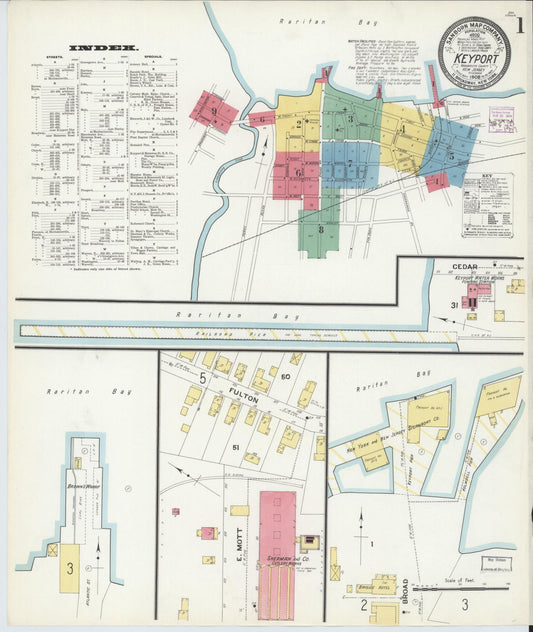 Sanborn Fire Insurance Map from Keyport, Monmouth County, New Jersey (1908), Sheet #0001 - Historic Sanborn Fire Insurance Map Print, vintage old map wall art, antique decor, genealogy gift, New Jersey New Jersey map