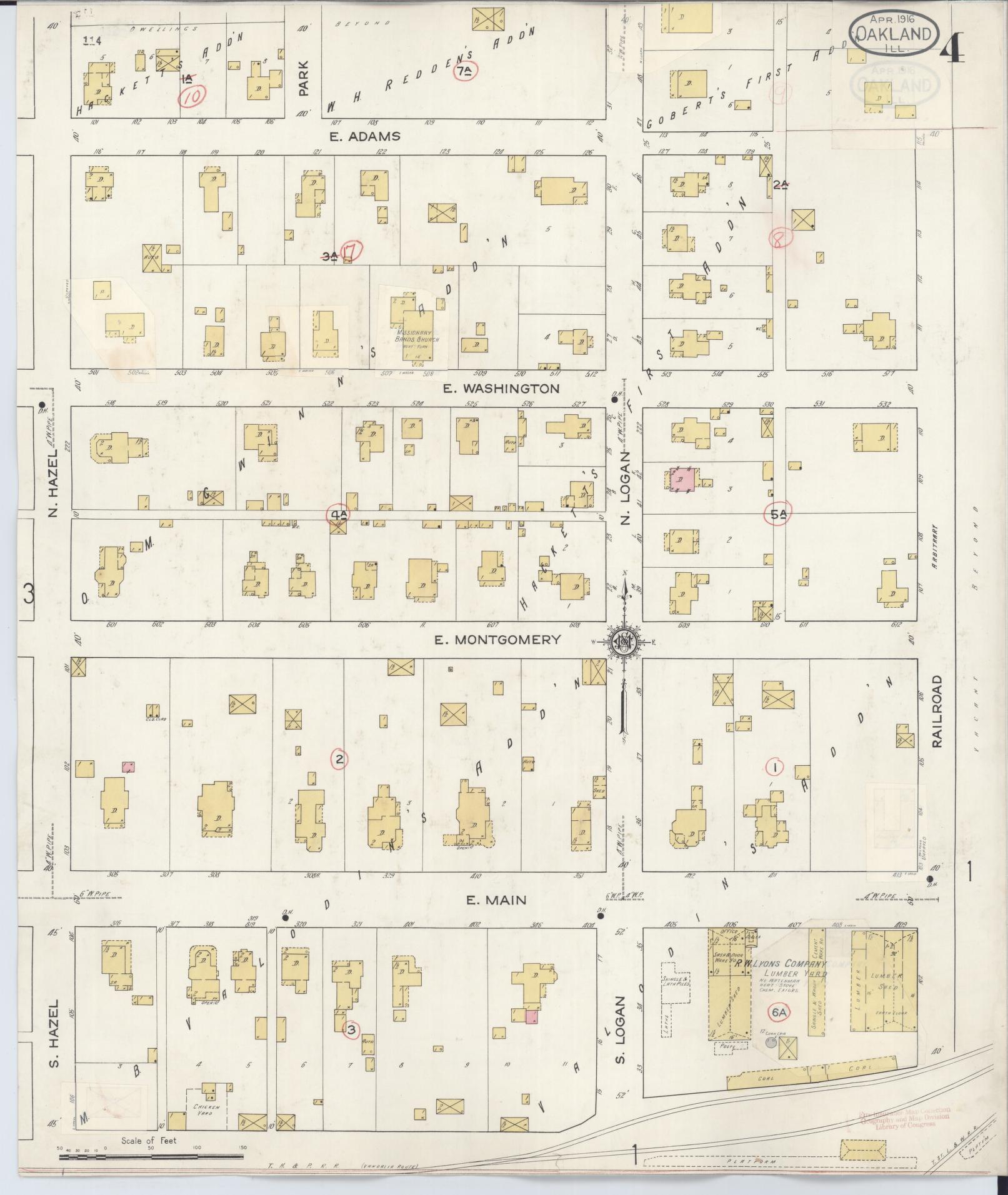 Sanborn Fire Insurance Map from Oakland, Coles County, Illinois (1932), Sheet #0004 - Complete Map Set gallery image, historic Sanborn map, vintage wall art, Illinois Illinois