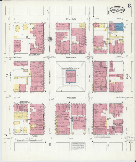 Sanborn Fire Insurance Map from Chillicothe, Livingston County, Missouri (1916), Sheet #0008 - Historic Sanborn Fire Insurance Map Print, vintage old map wall art, antique decor, genealogy gift, Missouri Missouri map