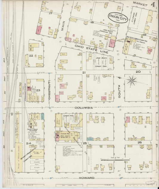 Sanborn Fire Insurance Map from Union City, Randolph County, Indiana (1885), Sheet #0004 - Historic Sanborn Fire Insurance Map Print, vintage old map wall art, antique decor, genealogy gift, Indiana Indiana map