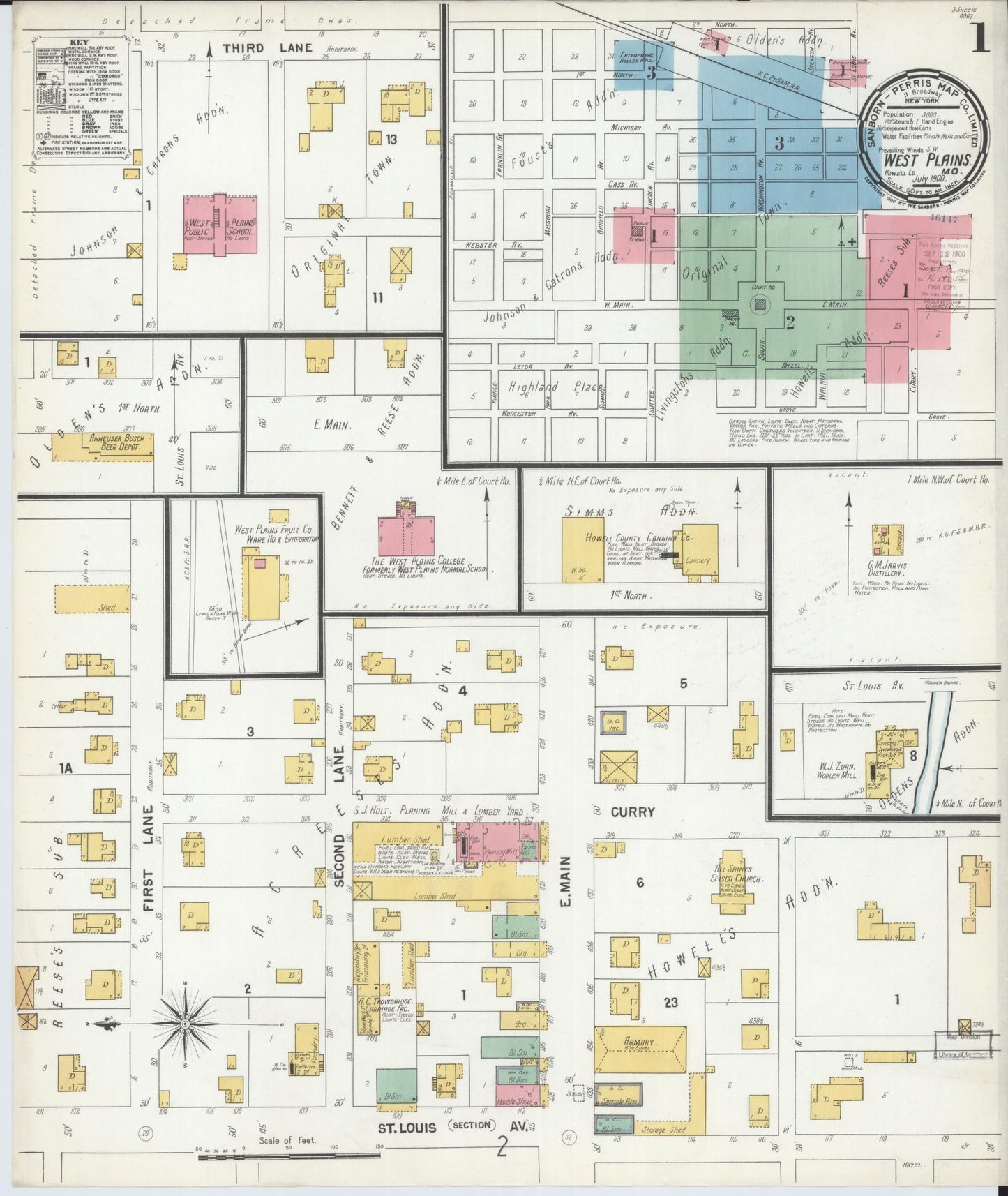 Sanborn Fire Insurance Map from West Plains, Howell County, Missouri (1900), Sheet #0001 - Complete Map Set gallery image, historic Sanborn map, vintage wall art, Missouri Missouri